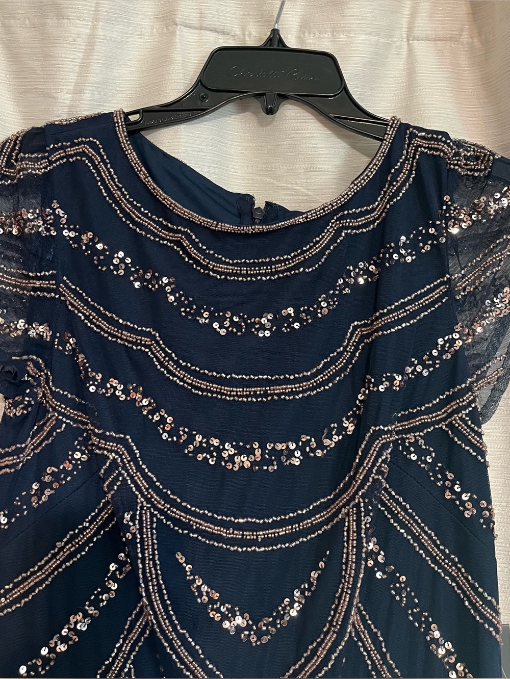 NWT Size 8 Adrianna Papell Beaded Art Deco Cocktail Dress in Navy/Rose Gold - Picture 4 of 9